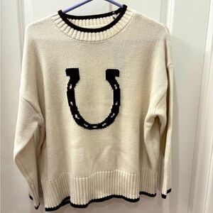 NWT SoHo & Stella soft ivory and brown horseshoe sweater - L